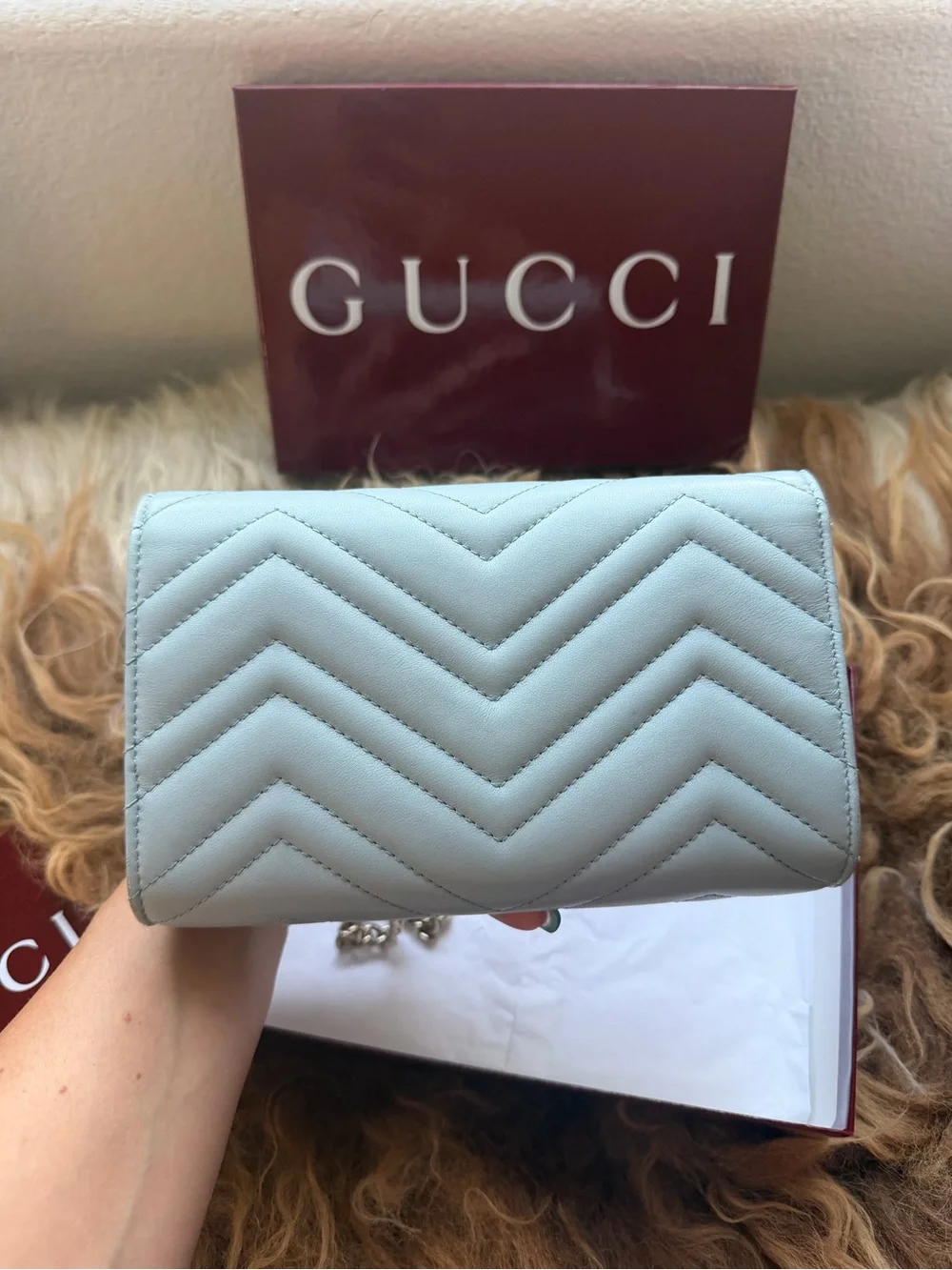 Gucci Pale Blue GG Marmont Quilted Crossbody Wallet